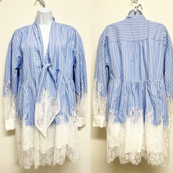 📌 NWT Maeve V-Neck Lace Twofer Mini Shirt Dress - Picture 3 of 3
